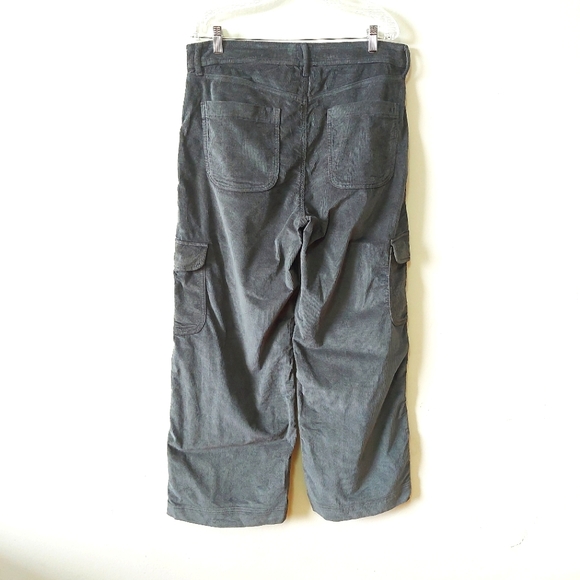 American Eagle Women Cargo Corduroy Pant Size 12 Gray High Rise Straight Leg - Picture 2 of 11